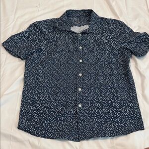 Perry Ellis Dark Blue Shirt with White Pattern Mens Small